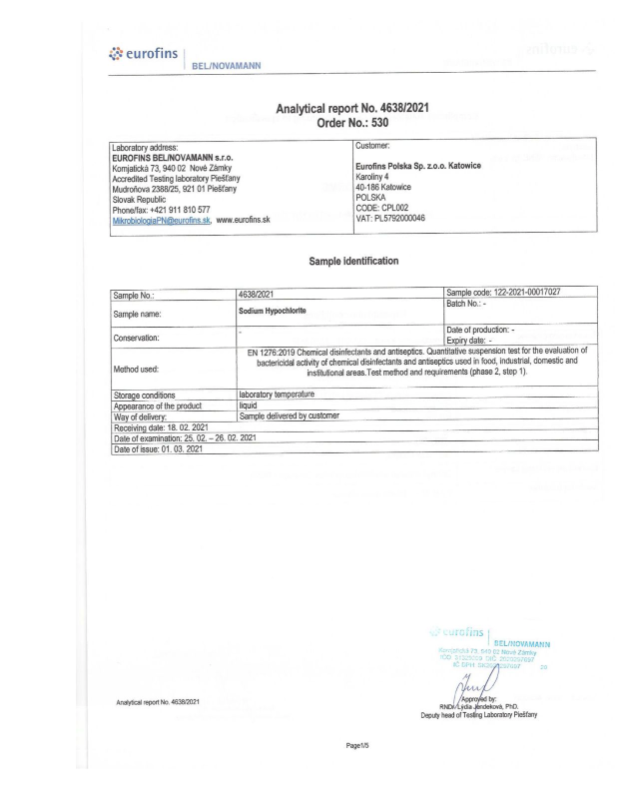 EUROFINS GERMICIDAL EFFECTIVENESS ANALYSIS REPORT